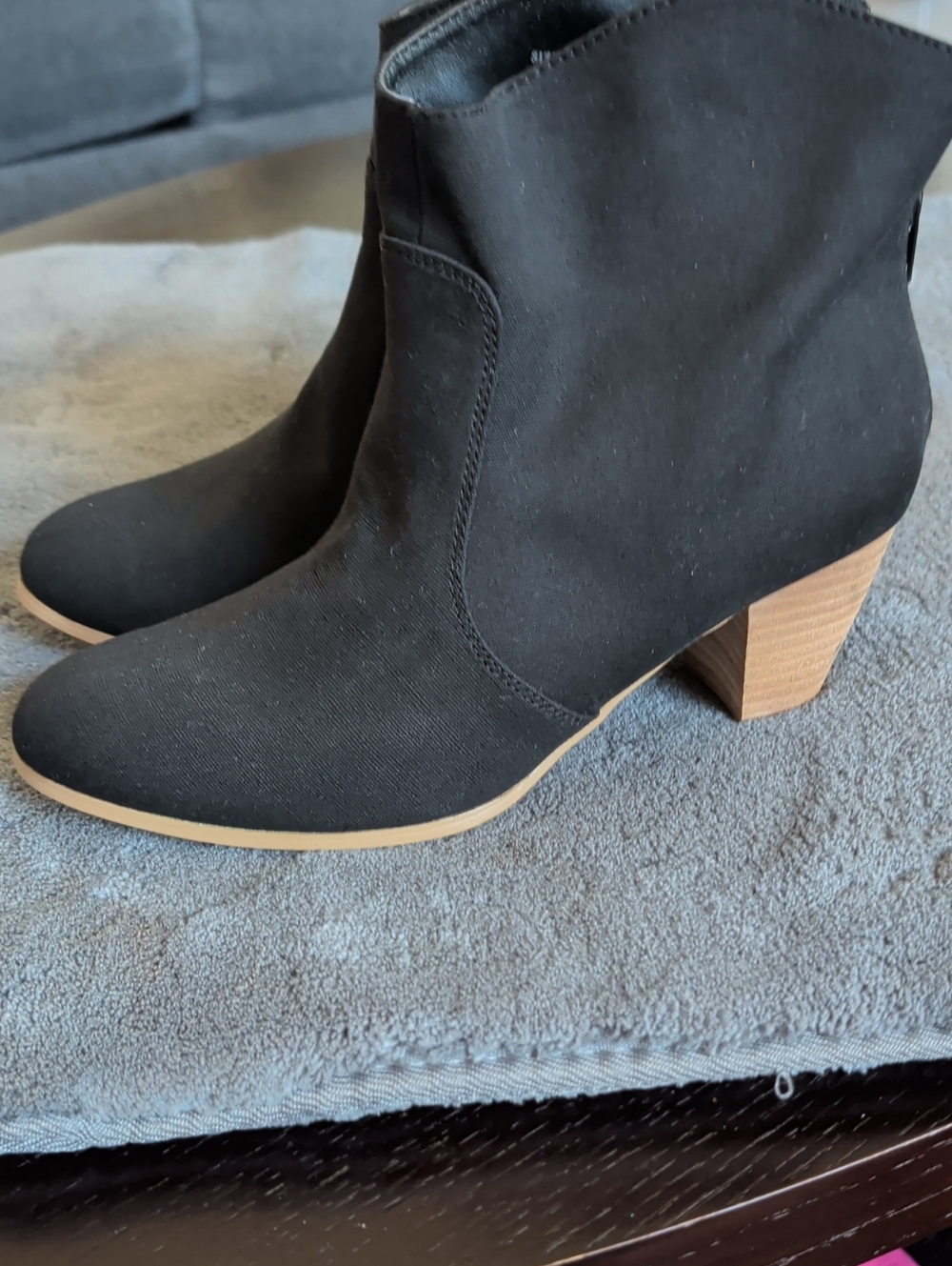 Kimchi Blue Black Suede Ankle Booties with Wood Block Heel